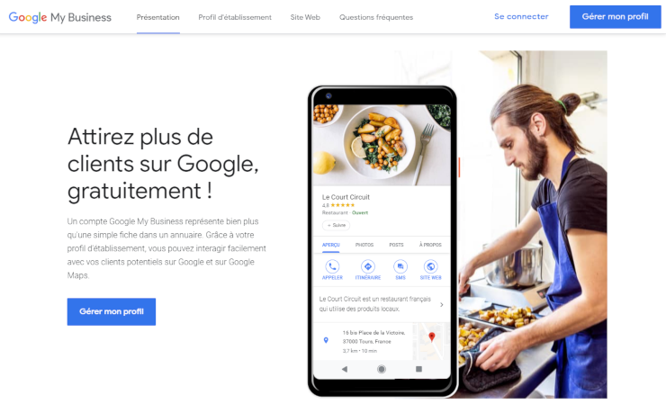 Page d’accueil Google My Business
